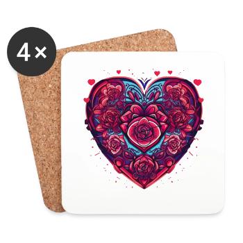 Herz aus Rosen | Illustration | Valentinstag - Untersetzer (4er-Set) - Weiß - Vorne
