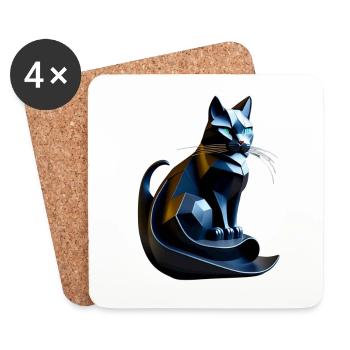 Chat noir profil origami, futuriste - Dessous de verre (lot de 4) - blanc - Devant