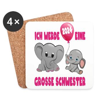 Ich werde eine große Schwester 2024 - Untersetzer (4er-Set) - Weiß - Vorne