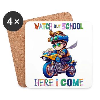 Watch out school - here I come / Steampunk boy - Coasters (set of 4) - white - Front