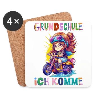 Grundschule - Ich komme / Steampunk Mädchen - Untersetzer (4er-Set) - Weiß - Vorne