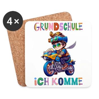Grundschule - Ich komme / Steampunk Junge - Untersetzer (4er-Set) - Weiß - Vorne