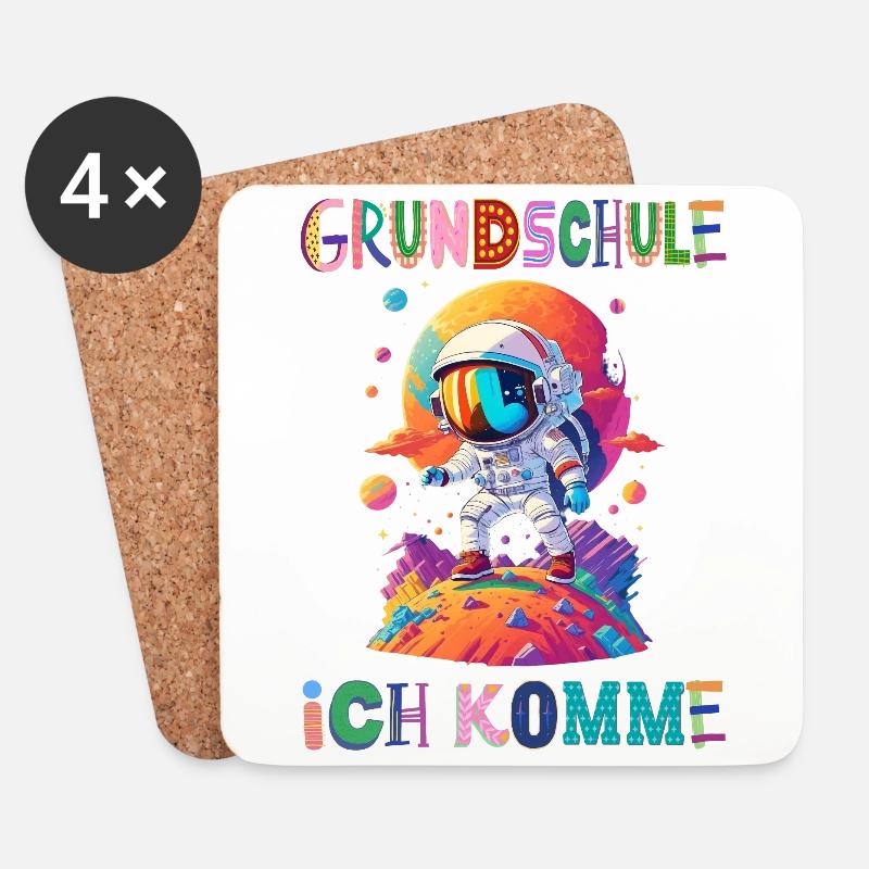 Grundschule - Ich komme / Astronaut Junge - Untersetzer (4er-Set) - Weiß