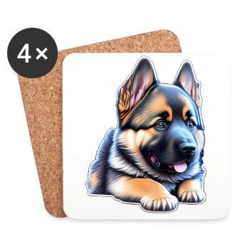 Cute German Shepherd Puppy - Coasters (set of 4) - white - Front