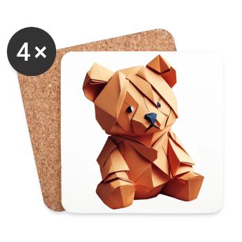 Kunterbunter Origami Teddy V - Untersetzer (4er-Set) - Weiß - Vorne