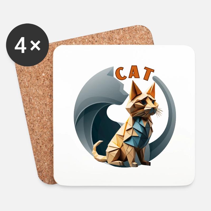 Origami Katze - Untersetzer (4er-Set) - Weiß