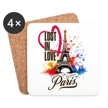 Paris, Tour Eiffel, France, Ville, Horizon, Art - Dessous de verre (lot de 4) - blanc - Devant