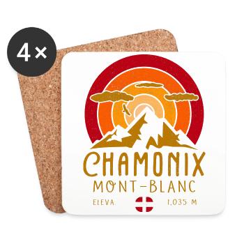 Chamonix France Retro Sunset Skiing - Coasters (set of 4) - white - Front