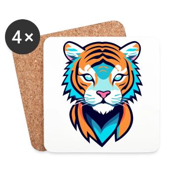 Tiger Illustration - Untersetzer (4er-Set) - Weiß - Vorne