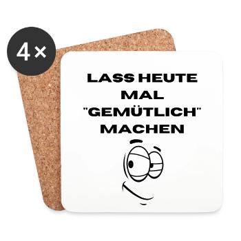 Saufen | Party | Gemütlich | Lustig | Fasching - Untersetzer (4er-Set) - Weiß - Vorne