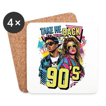 des années 90 des années 90 musique coloré fête carnaval costume - Dessous de verre (lot de 4) - blanc - Devant