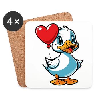 Coeur de canard - Saint-Valentin - Dessous de verre (lot de 4) - blanc - Devant