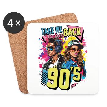 des années 90 des années 90 musique coloré fête carnaval costume - Dessous de verre (lot de 4) - blanc - Devant