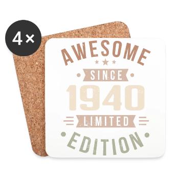 Original des années 1940 Vintage Vintage anniversaire des années 1940 - Dessous de verre (lot de 4) - blanc - Devant