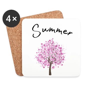 Summer | Summer | Tree | Blossoms | Sunshine - Coasters (set of 4) - white - Front