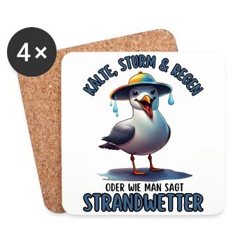Kälte, Sturm & Regen-Strandwetter-witzige Möwe - Untersetzer (4er-Set) - Weiß - Vorne