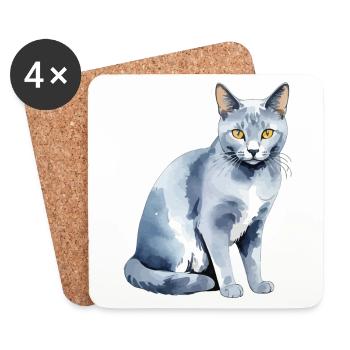 Chat bleu russe Aquarelle - Dessous de verre (lot de 4) - blanc - Devant