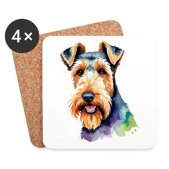 Airedale Terrier Aquarelle - Dessous de verre (lot de 4) - blanc - Devant