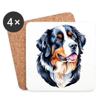 Berner Sennenhund Wasserfarben - Untersetzer (4er-Set) - Weiß - Vorne