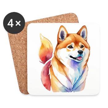 Shiba Inu Watercolors - Coasters (set of 4) - white - Front