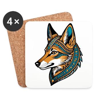 Chacal Égyptien Néo Traditionnel - Dessous de verre (lot de 4) - blanc - Devant