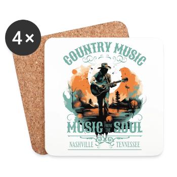Musique country Guitare Guitariste Chanteur Vintage - Dessous de verre (lot de 4) - blanc - Devant