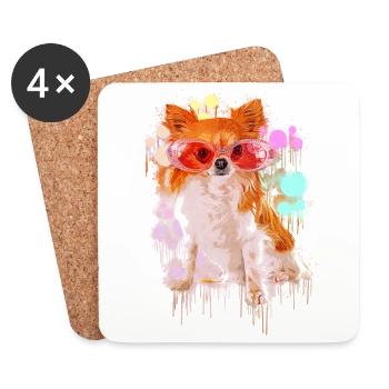 Chihuahua avec lunettes de soleil - Dessous de verre (lot de 4) - blanc - Devant