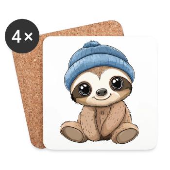 Paresseux doux mignon bébé enfants animal dessin animé - Dessous de verre (lot de 4) - blanc - Devant