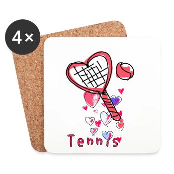 Tennis, coeurs, illustration - Dessous de verre (lot de 4) - blanc - Devant
