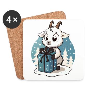 Niedliche Ziege packt Geschenk aus - Untersetzer (4er-Set) - Weiß - Vorne