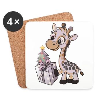 Niedliche Giraffe packt Geschenk aus - Untersetzer (4er-Set) - Weiß - Vorne