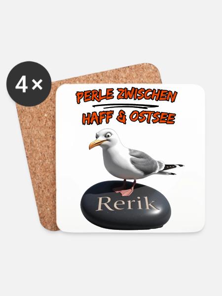 Rerik Perle zwischen Haff & Ostsee-Rerik Möwe - Untersetzer (4er-Set) - Weiß