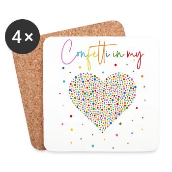 Konfetti im Herzen - Confetti in my heart - Untersetzer (4er-Set) - Weiß - Vorne