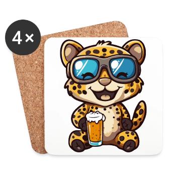 Leopard Après Ski Bière Bande Dessinée - Dessous de verre (lot de 4) - blanc - Devant