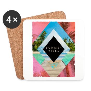 Sommer Strand Meer Palmen Urlaub Summer Vibes - Untersetzer (4er-Set) - Weiß - Vorne