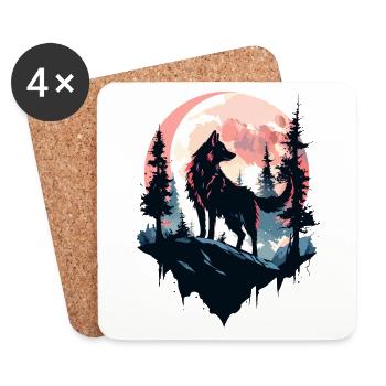 Wolf Moon Night Wolf Head Forest Nature Mountains Wilderness - Coasters (set of 4) - white - Front