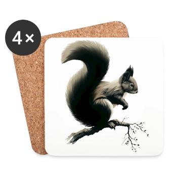 Écureuil sur branche - Dessous de verre (lot de 4) - blanc - Devant