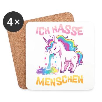 Je déteste les gens Licorne Vomir Arc-en-ciel Drôle - Dessous de verre (lot de 4) - blanc - Devant