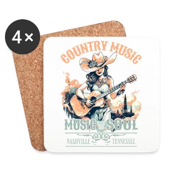 Country Music Girl Guitar Western USA Vintage - Coasters (set of 4) - white - Front