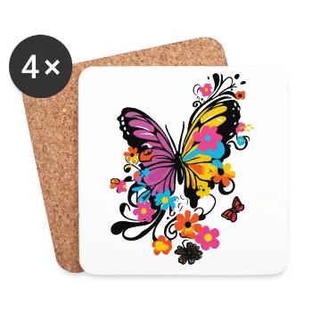 Papillon Coloré Coloré Beau Art Nature - Dessous de verre (lot de 4) - blanc - Devant