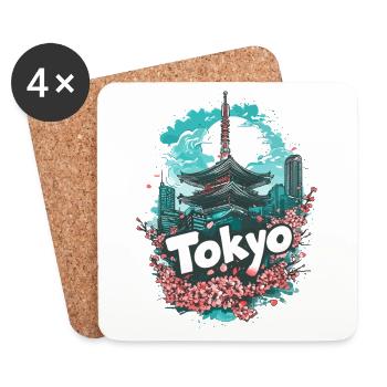 Tokio Japan Pagode Stadt Skyline Sonne Blumen - Untersetzer (4er-Set) - Weiß - Vorne