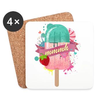 popsicle with strawberry - Coasters (set of 4) - white - Front