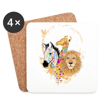Drei bunte Tiere in Afrika Zebra,Giraffe und Löwe - Untersetzer (4er-Set) - Weiß - Vorne