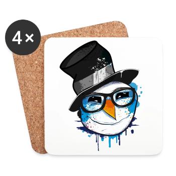 Bonhomme de neige avec des lunettes - Dessous de verre (lot de 4) - blanc - Devant