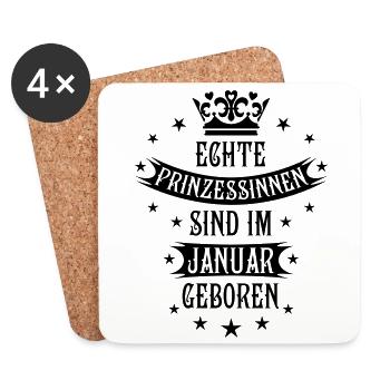 01 Echte Prinzessinnen Januar geboren Prinzessin - Untersetzer (4er-Set) - Weiß - Vorne