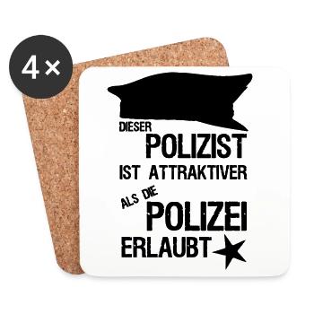 Attraktivster Polizist Polizei, Sprüche,Geschenk - Untersetzer (4er-Set) - Weiß - Vorne