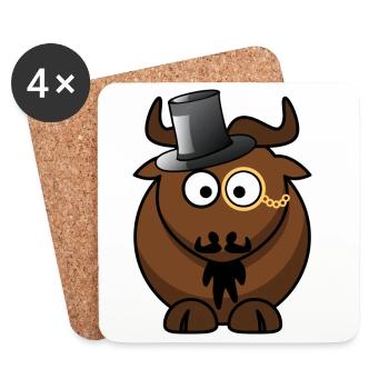 Buffalo Caricature with Monocle - Coasters (set of 4) - white - Front
