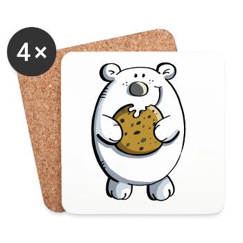 Sweet polar bear with huge biscuit - Coasters (set of 4) - white - Front