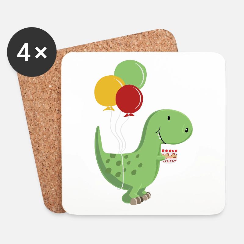 Happy Birthday -Geburtstag Junge T Rex Dinosaurier - Untersetzer (4er-Set) - Weiß
