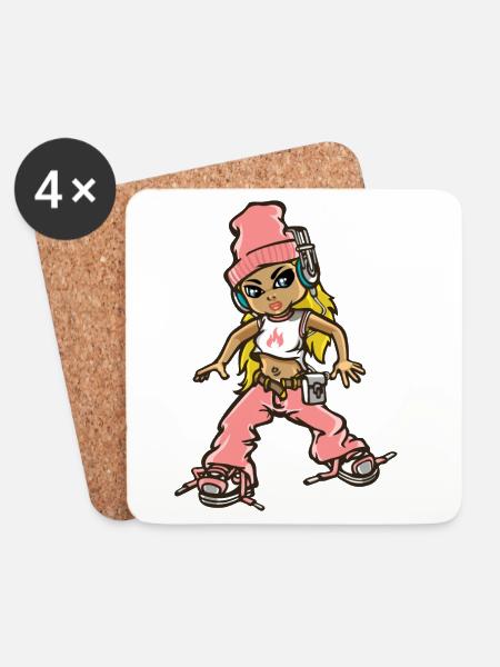 Hip hop fille en rose - Dessous de verre (lot de 4) - blanc